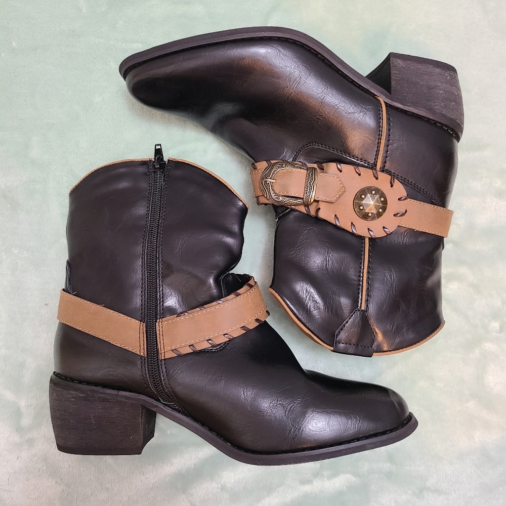 Pierre Dumas Leather Cowboy Ankle Boots Size 7.5